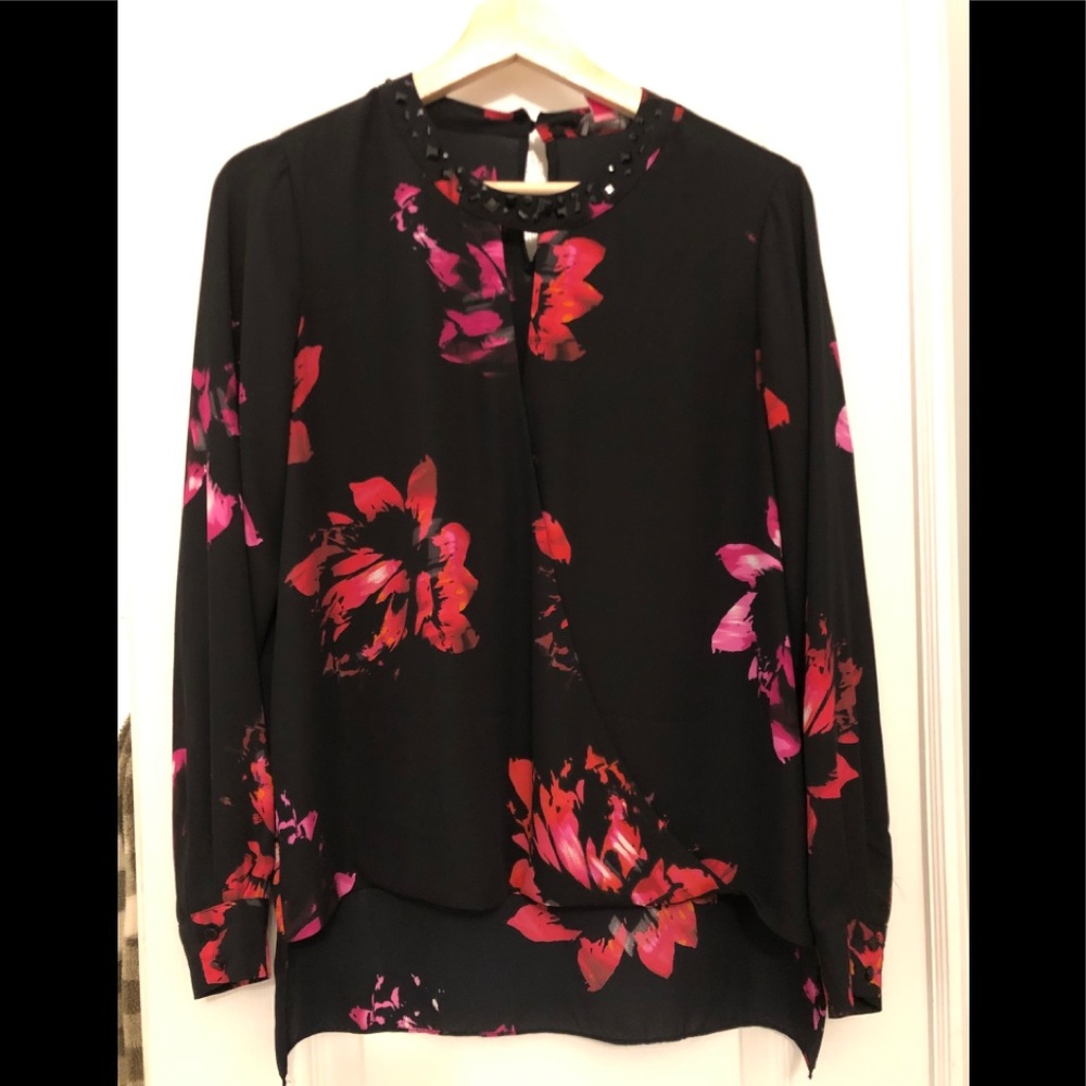 Vince Camuto floral blouse with beaded neckline
